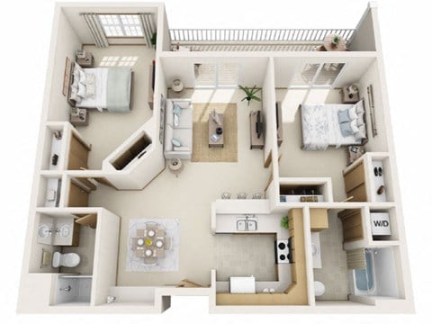 Floor plan for 2 beds, 2 baths, 1062 sqft